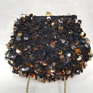 Sequin & Beaded Cooper And Black Women's Snap Purse Gold Link Shoulder Strap